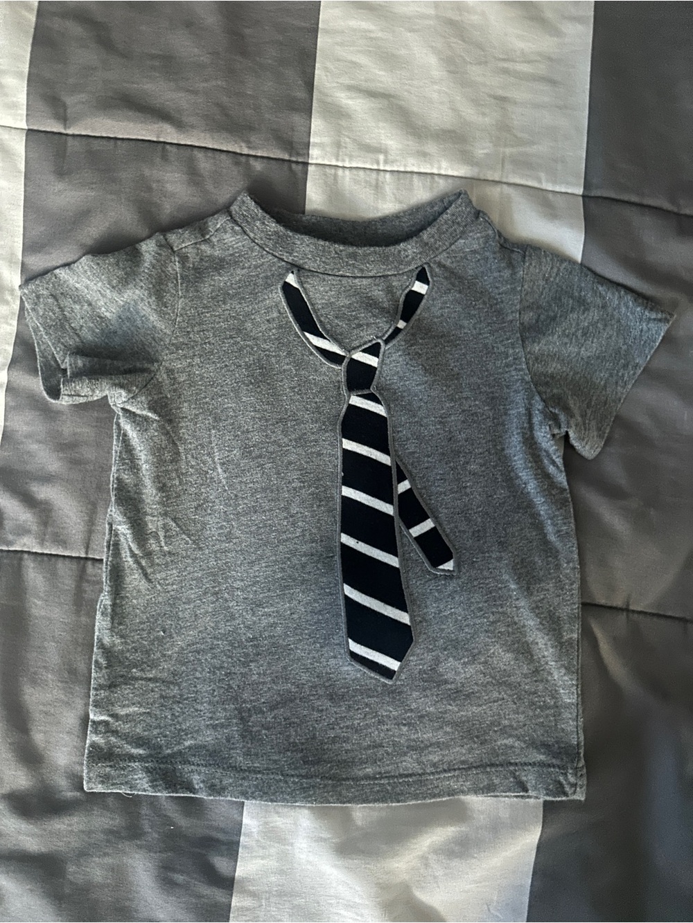 First Impressions Grey Tee with Navy Stripe Tie Graphic